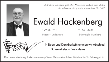 Traueranzeige von Ewald Hackenberg von Pegnitz-Zeitung
