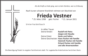 Traueranzeige von Frieda Vestner von Der Bote