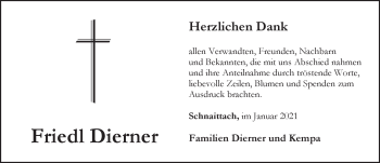 Traueranzeige von Friedl Dierner von Pegnitz-Zeitung