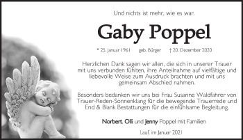 Traueranzeige von Gaby Poppel von Pegnitz-Zeitung