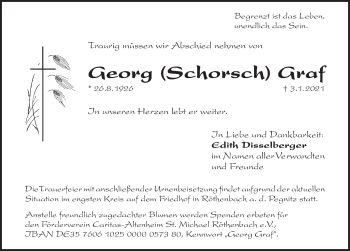 Traueranzeige von Georg Graf von Pegnitz-Zeitung