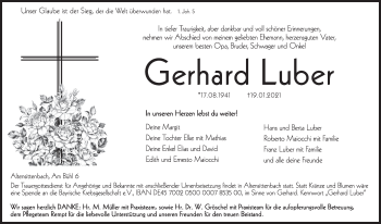 Traueranzeige von Gerhard Luber von Hersbrucker Zeitung