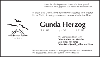 Traueranzeige von Gunda Herzog von Pegnitz-Zeitung