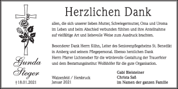 Traueranzeige von Gunda Steger von Hersbrucker Zeitung
