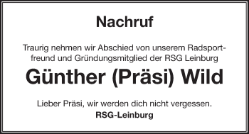 Traueranzeige von Günther Wild von Der Bote