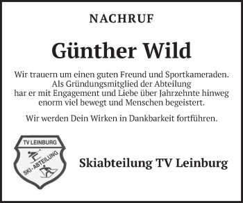 Traueranzeige von Günther Wild von Pegnitz-Zeitung