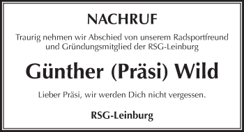 Traueranzeige von Günther Wild von Pegnitz-Zeitung