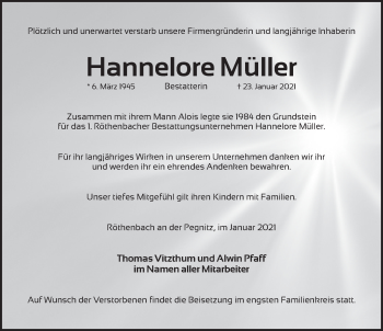 Traueranzeige von Hannelore Müller von Pegnitz-Zeitung