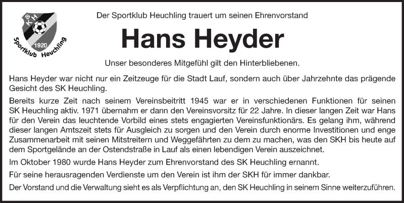  Traueranzeige für Hans Heyder vom 27.01.2021 aus Pegnitz-Zeitung