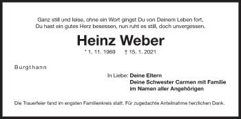 Traueranzeige von Heinz Weber von Der Bote