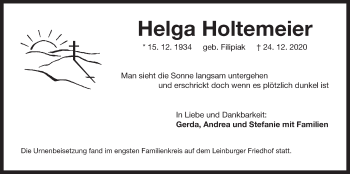 Traueranzeige von Helga Holtemeier von Der Bote