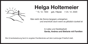 Traueranzeige von Helga Holtemeier von Pegnitz-Zeitung