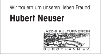 Traueranzeige von Hubert Neuser von Der Bote