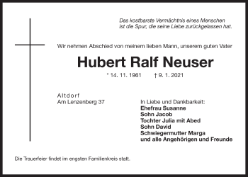 Traueranzeige von Hubert Ralf Neuser von Der Bote