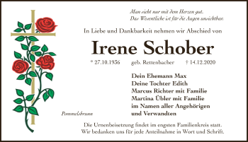 Traueranzeige von Irene Schober von Hersbrucker Zeitung