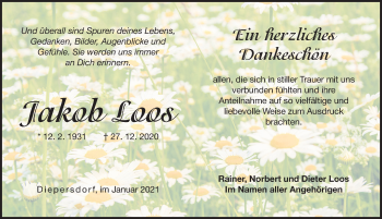 Traueranzeige von Jakob Loos von Pegnitz-Zeitung