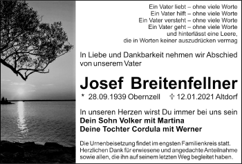 Traueranzeige von Josef Breitenfellner von Der Bote