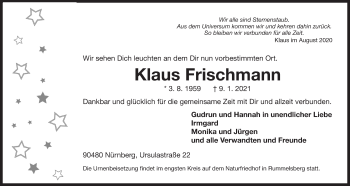 Traueranzeige von Klaus Frischmann von Der Bote