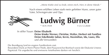 Traueranzeige von Ludwig Bürner von Pegnitz-Zeitung