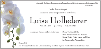 Traueranzeige von Luise Hollederer von Hersbrucker Zeitung