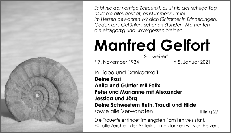  Traueranzeige für Manfred Gelfort vom 12.01.2021 aus Pegnitz-Zeitung