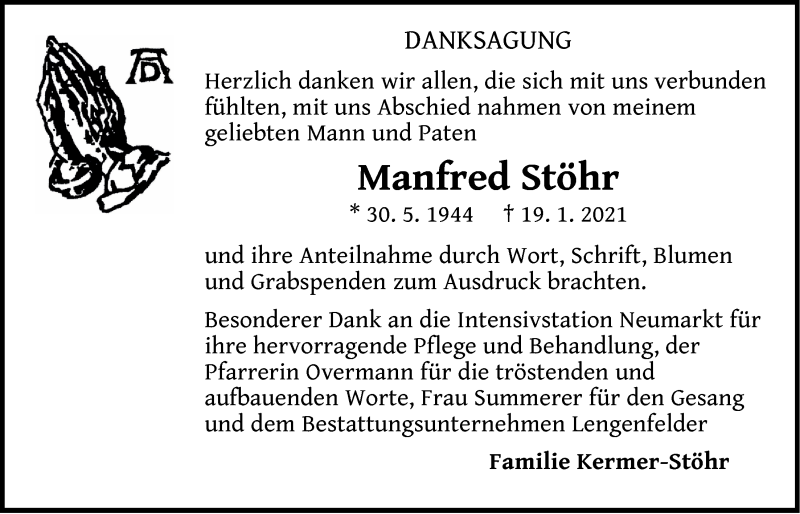  Traueranzeige für Manfred Stöhr vom 30.01.2021 aus Der Bote