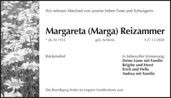 Traueranzeige von Margareta  Reizammer von Pegnitz-Zeitung
