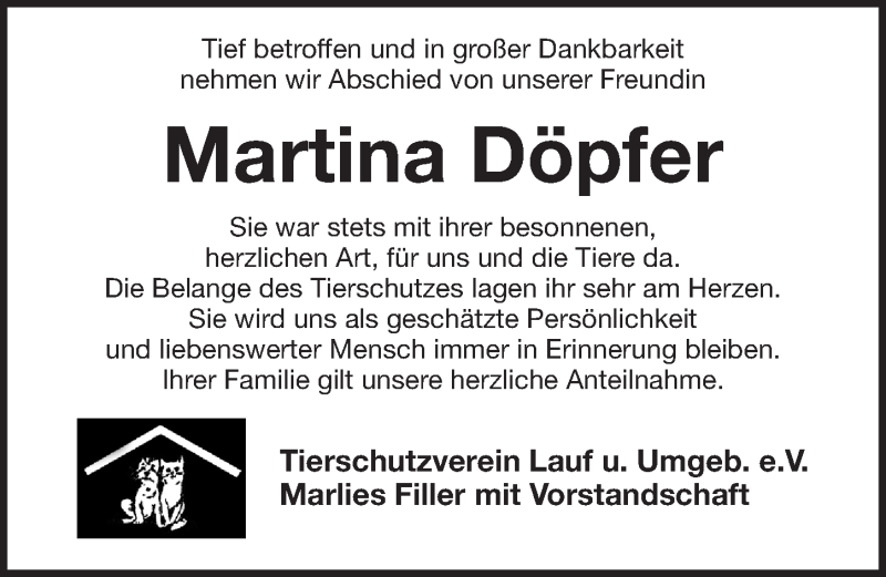  Traueranzeige für Martina Döpfer vom 02.01.2021 aus Pegnitz-Zeitung