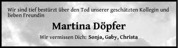Traueranzeige von Martina Döpfer von Pegnitz-Zeitung