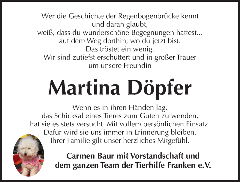  Traueranzeige für Martina Döpfer vom 05.01.2021 aus Pegnitz-Zeitung