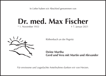 Traueranzeige von Max Fischer von Pegnitz-Zeitung