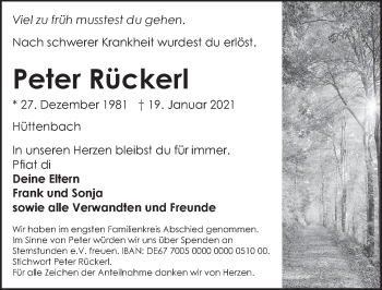 Traueranzeige von Peter Rückerl von Pegnitz-Zeitung