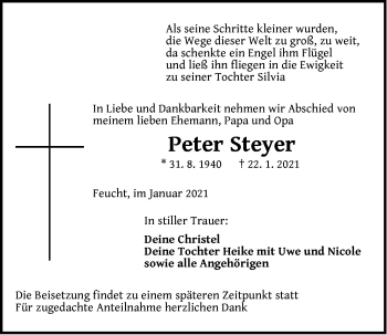 Traueranzeige von Peter Steyer von Der Bote