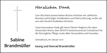Traueranzeige von Sabine Brandmüller von Pegnitz-Zeitung