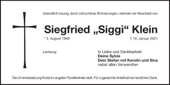 Traueranzeige von Siegfried Klein von Pegnitz-Zeitung
