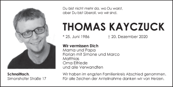 Traueranzeige von Thomas Kayczuck von Pegnitz-Zeitung