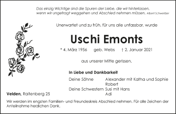 Traueranzeige von Uschi Emonts von Hersbrucker Zeitung