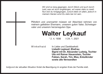 Traueranzeige von Walter Leykauf von Der Bote