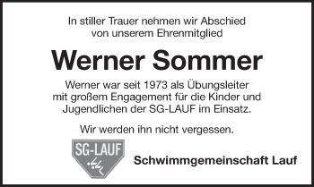 Traueranzeige von Werner Sommer von Pegnitz-Zeitung