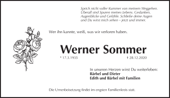 Traueranzeige von Werner Sommer von Pegnitz-Zeitung