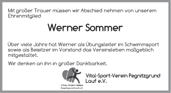 Traueranzeige von Werner Sommer von Pegnitz-Zeitung