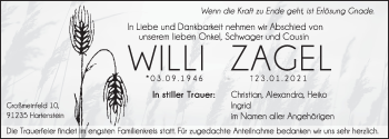 Traueranzeige von Willi Zagel von Hersbrucker Zeitung