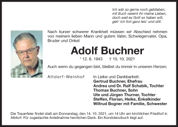 Traueranzeige von Adolf Buchner von Der Bote