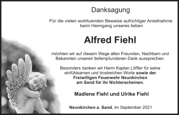 Traueranzeige von Alfred Fiehl von Pegnitz-Zeitung