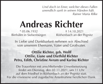 Traueranzeige von Andreas Richter von Pegnitz-Zeitung