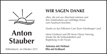 Traueranzeige von Anton Stauber von Pegnitz-Zeitung