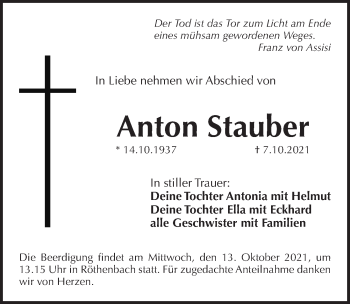 Traueranzeige von Anton Stauber von Pegnitz-Zeitung