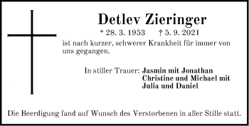 Traueranzeige von Detlev Zieringer von Der Bote