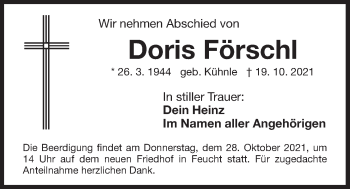 Traueranzeige von Doris Förschl von Der Bote