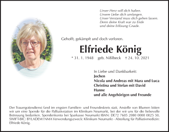 Traueranzeige von Elfriede König von Der Bote